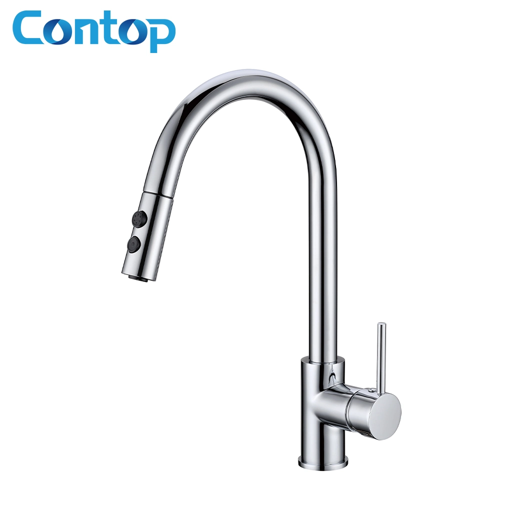 Factory Direct Supply Polished Chrome Single Hole Basin Faucet Deck Mounted Pull Down Water Taps Single Handle Brass Pull out Faucet Sprayer